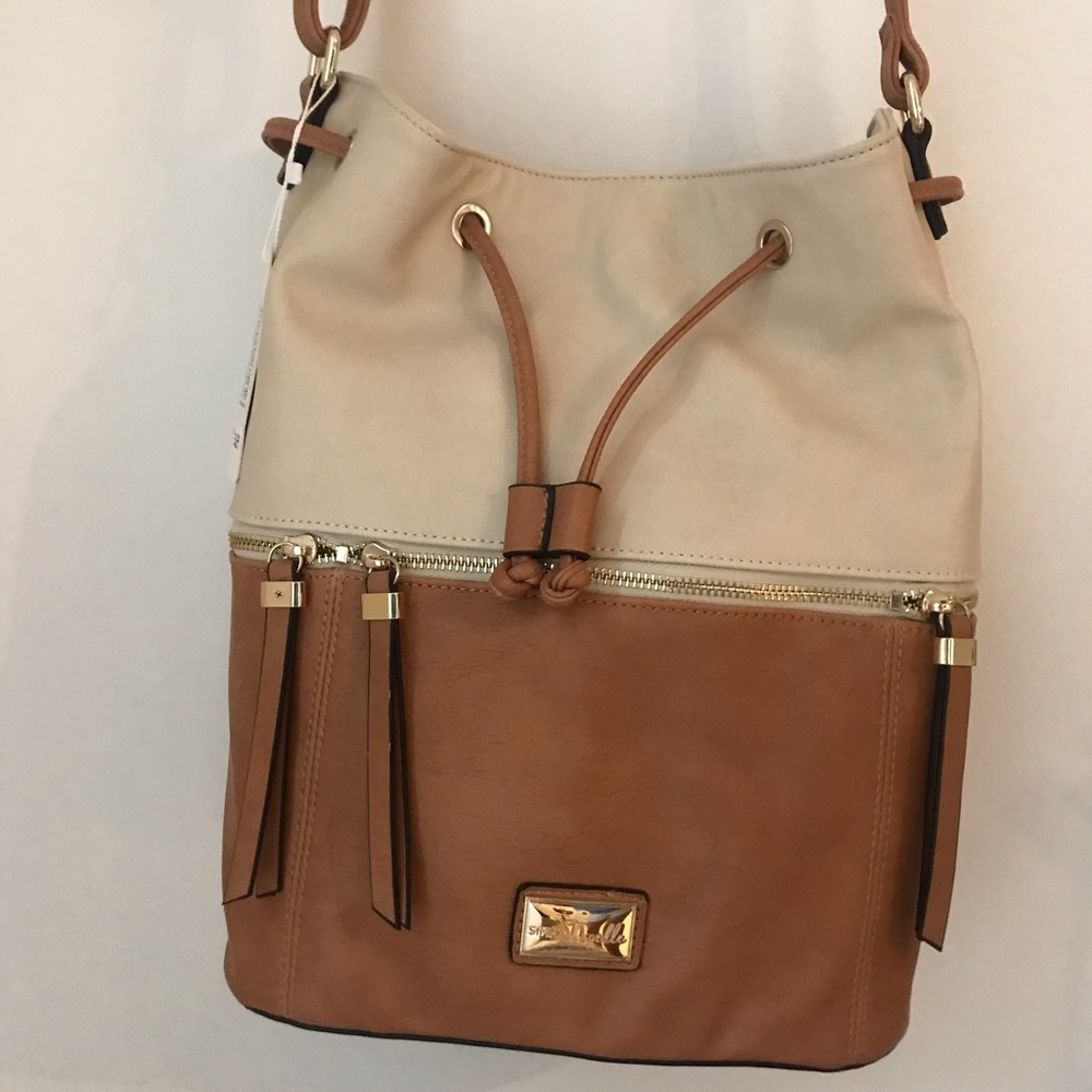White and tan crossbody bag